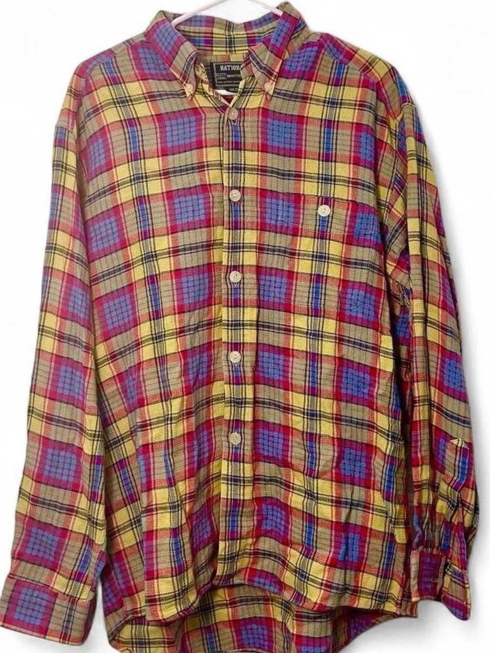 Retro style National Outfitters yellow/red/blue plaid flannel